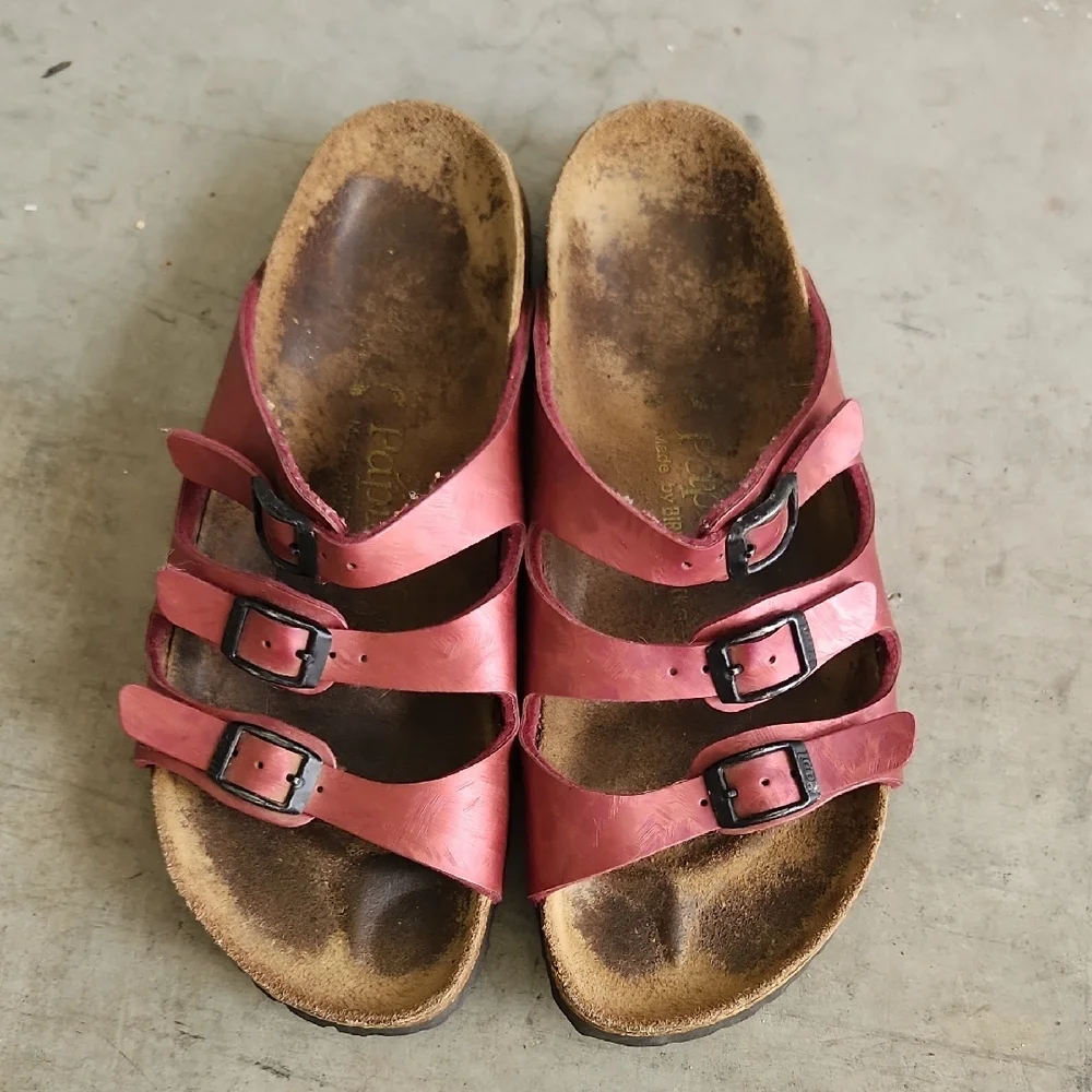 Birkenstock Red Sandals with Adjustable Straps and Contoured Footbed - Picture 3 of 12